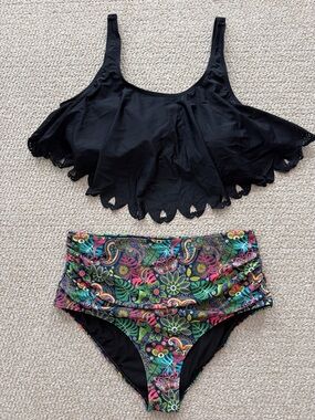 Mooncore Womens Plus Size High Waisted Tankini Two Piece Flounce Bikini Swimsuit